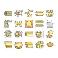 pasta deliciosa comida comida cocina iconos conjunto vector