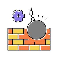 wall building construction dismantling color icon vector illustr