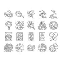 Spinach Healthy Eatery Ingredient Icons Set Vector