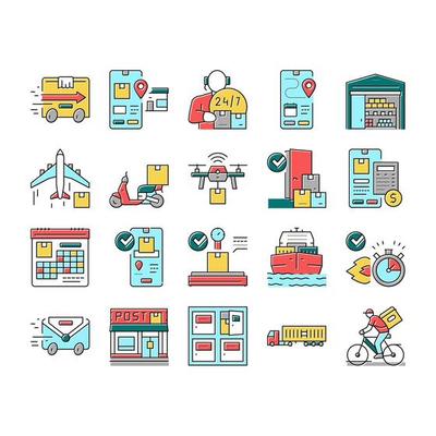 Delivery Service Application Icons Set Vector