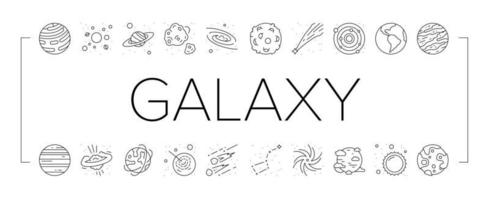 Galaxy System Space Collection Icons Set Vector