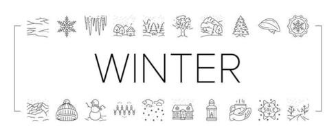 winter snow season nature icons set vector