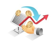 Flat isometric 3d illustration concept of saving money with solar panels vector