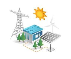 Flat isometric 3d illustration concept of solar energy storage channel vector