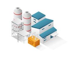 Flat isometric concept 3d illustration factory industrial minimalist building with big gas cylinder vector