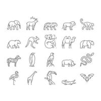 Zoo Animals, Birds And Snakes Icons Set Vector