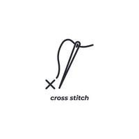 Vector sign cross stitch symbol is isolated on a white background. icon color editable.