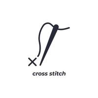 Vector sign cross stitch symbol is isolated on a white background. icon color editable.