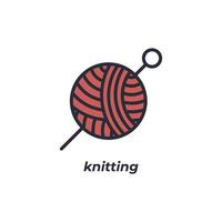 Vector sign knitting symbol is isolated on a white background. icon color editable.