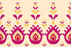 Border flower pattern art. Geometric ethnic ikat seamless pattern in tribal. Indian style. vector