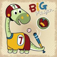 lindo vector de dibujos animados de dinosaurios en uniforme de jugador de béisbol