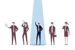 Selected one, HR recruiter chooses the best candidate , stands out from the confident businessman with the attention of other candidates translucent bland vector