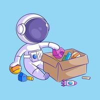 Astronauts are packing toys into boxes vector