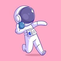 astronauta de muy buen humor jugando lanzamiento de peso vector