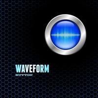 Silver button with blue sound wave sign on hex grid vector