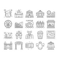 Amusement Park Entertainment Icons Set Vector