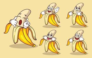 Cute banana fruit mascot with various kinds of expressions set collection vector