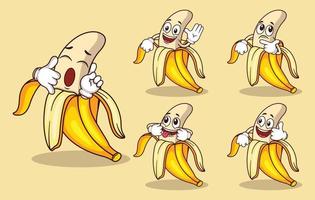 Cute banana fruit mascot with various kinds of expressions set collection vector