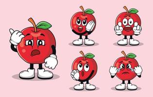 Cute apple fruit mascot with various kinds of expressions set collection vector