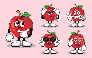 linda mascota de fruta de manzana con varios tipos de colección de conjuntos de expresiones vector