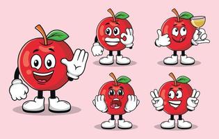 linda mascota de fruta de manzana con varios tipos de colección de conjuntos de expresiones vector