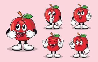 linda mascota de fruta de manzana con varios tipos de colección de conjuntos de expresiones vector