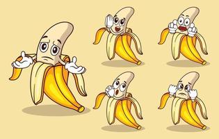 linda mascota de fruta de plátano con varios tipos de colección de conjuntos de expresiones vector