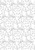 Seamless pattern eggs Easter and hearts. Doodle Black and white Geometric vector illustration.