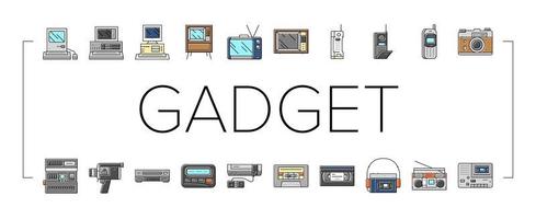 retro gadget technology device icons set vector