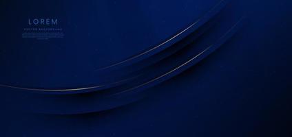 Abstract luxury golden lines curved overlapping on dark blue background with lighting effect and sparkle. Template premium award design. vector