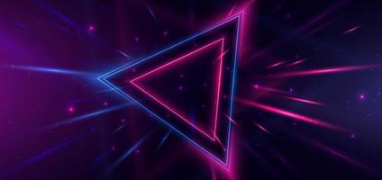 Abstract technology futuristic neon triangle glowing blue and pink  light lines with speed motion blur effect on dark blue background. vector