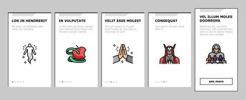Religion, Prayer Cult And Atheism onboarding icons set vector