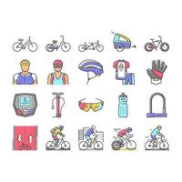 conjunto de iconos de transporte y accesorios de bicicletas vector