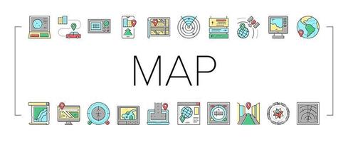 conjunto de iconos de colección de sistema de ubicación de mapa vector