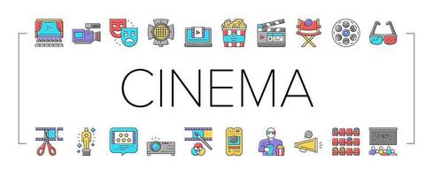 Cinema Watch Movie Entertainment Icons Set Vector