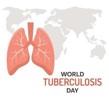 concepto del día mundial de la tuberculosis. pulmones humanos y mapa de la tierra aislado sobre fondo blanco. día mundial de la neumonía. Examine y controle sus pulmones. ilustración vectorial en estilo plano vector