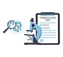 Tuberculosis test concept. Lungs, magnifying glass and microscope isolated on white background. Examine and check your lungs. Vector illustration in flat style