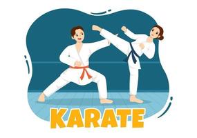 Kids Doing Some Basic Karate Martial Arts Moves, Fighting Pose and Wearing Kimono in Cartoon Hand Drawn for Landing Page Templates Illustration vector