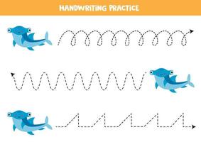 Tracing lines for kids. Cute hammerhead shark. vector