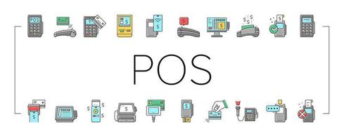 Pos Terminal Device Collection Icons Set Vector