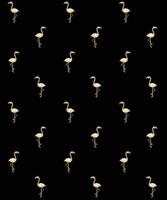 Vector seamless pattern of golden glitter flamingo silhouette isolated on black background