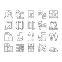 conjunto de iconos de colección de plantas de producción de vidrio vector