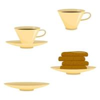Cups with tea plate with cookies set vector