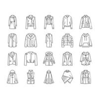 outerwear female clothes girl icons set vector