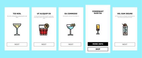 cocktail glass drink alcohol bar onboarding icons set vector