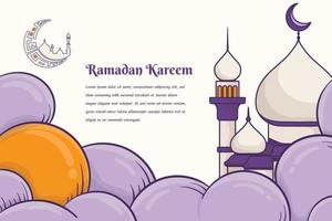 Mosque on purple cloud in feminine hand drawn design for ramadan kareem template design vector