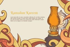 fondo de adorno retro con linterna en diseño dibujado a mano para plantilla de ramadan kareem vector