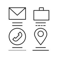 mail, business call and location line icon vector illustration