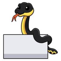 Cute yellow bellied sea snake cartoon with blank sign vector