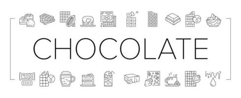 chocolate dulce postre y bebida iconos conjunto vector